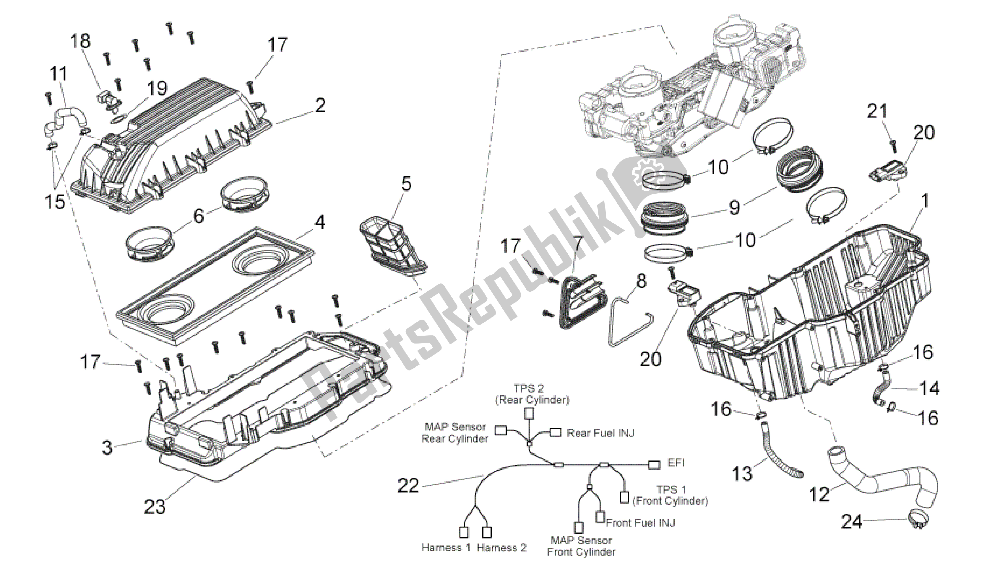 Alle onderdelen voor de Luchtfilterhuis van de Aprilia Shiver 750 2011 - 2013
