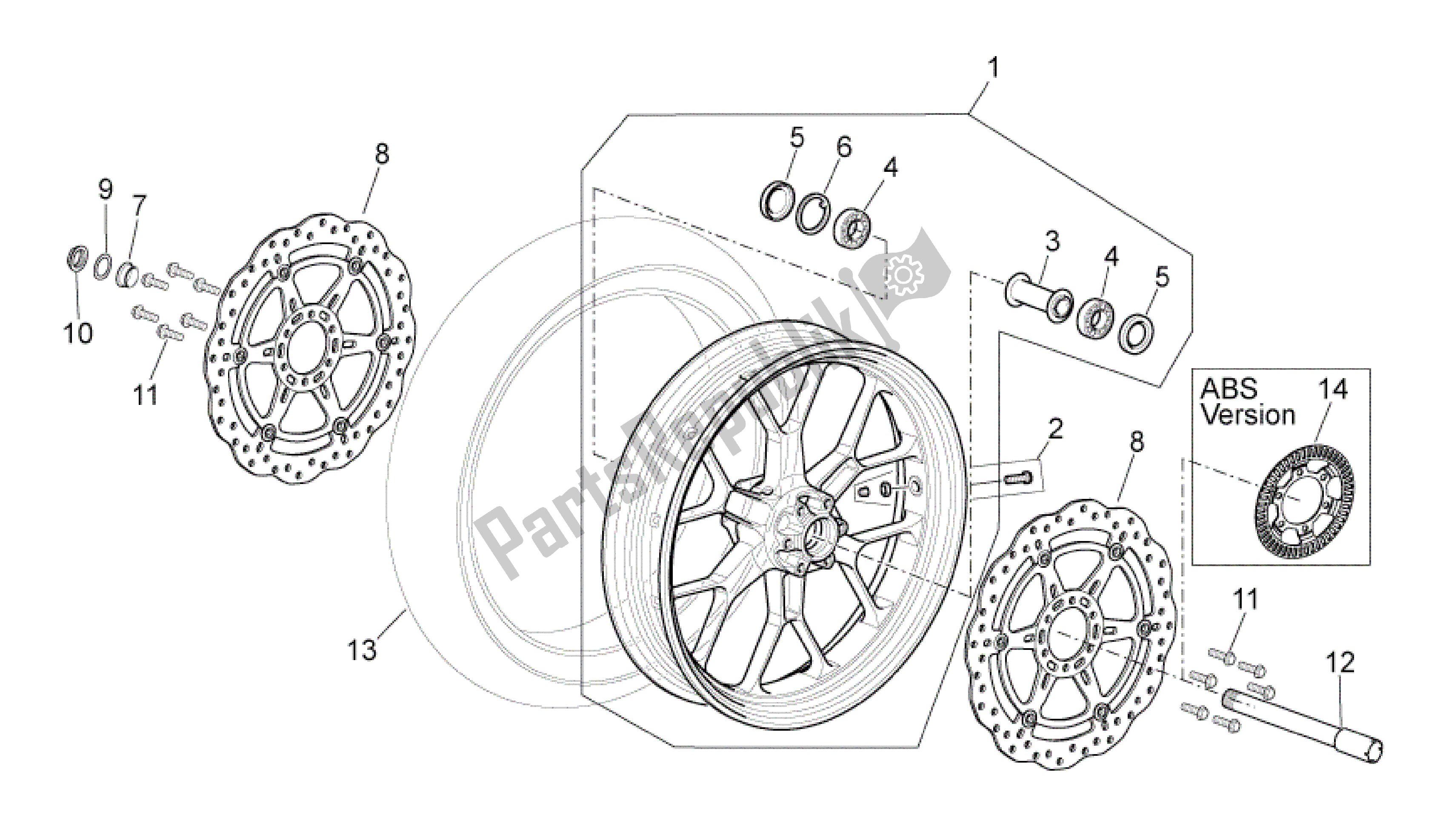 All parts for the Front Wheel of the Aprilia Shiver 750 2011 - 2013
