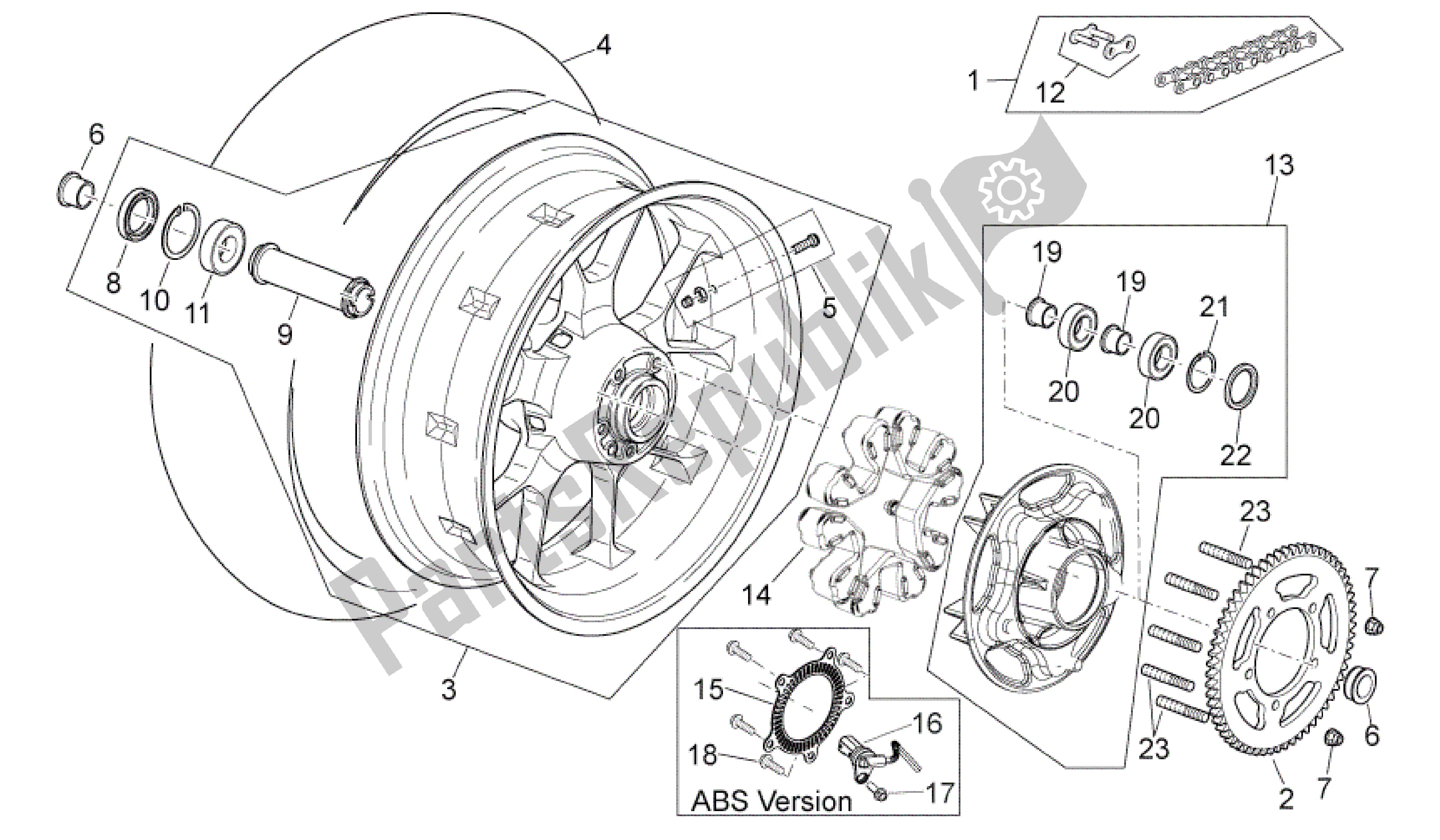 All parts for the Rear Wheel of the Aprilia Shiver 750 2011 - 2013