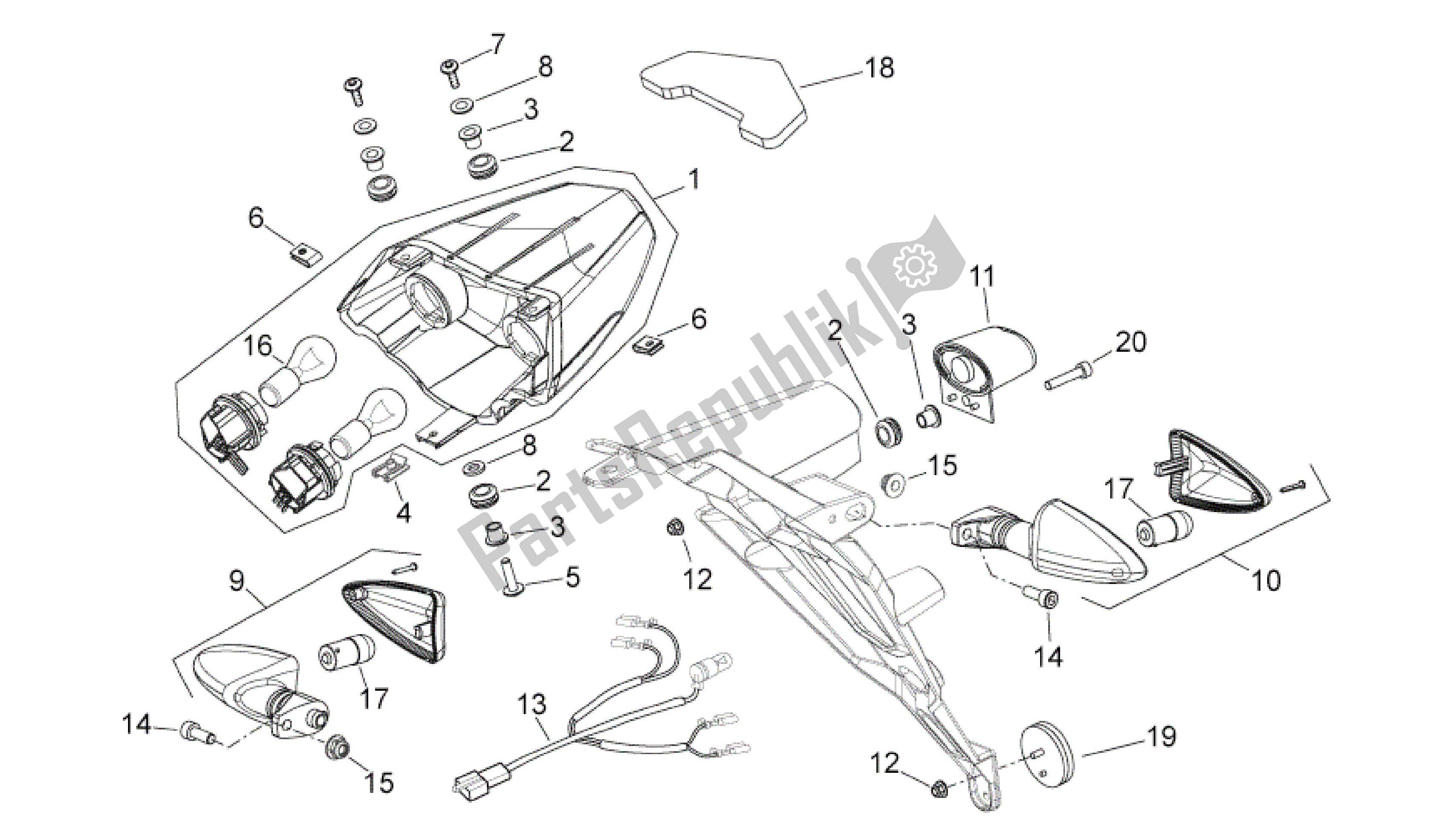 All parts for the Rear Lights of the Aprilia Shiver 750 2011 - 2013
