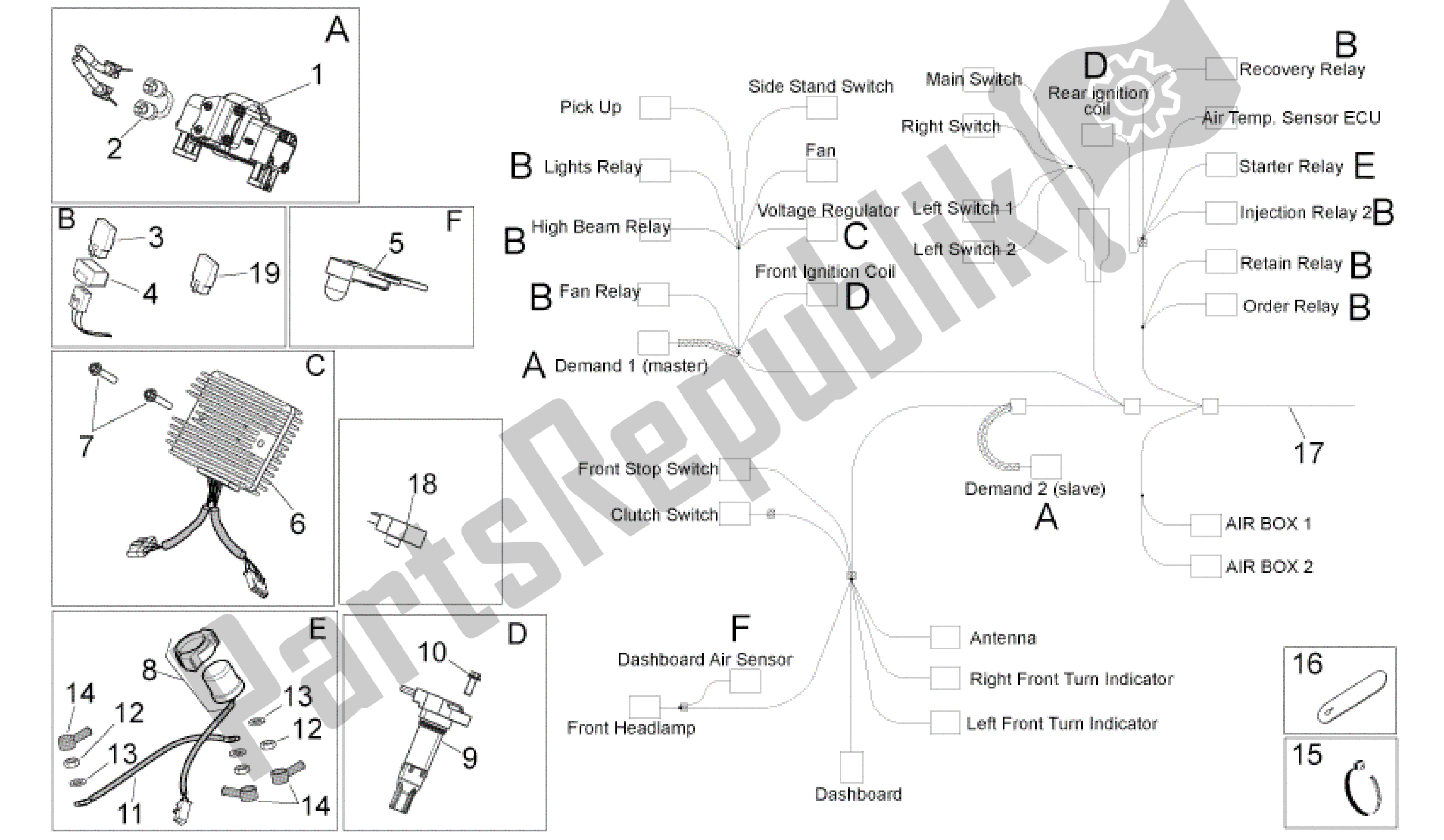 Alle onderdelen voor de Elektrisch Systeem I van de Aprilia Shiver 750 2011 - 2013