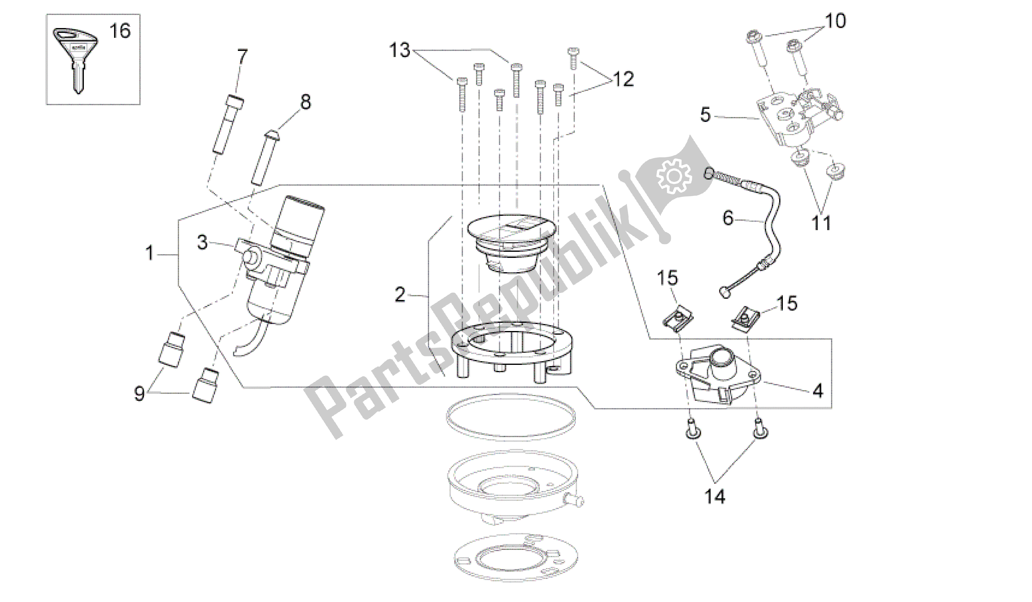 All parts for the Lock Hardware Kit of the Aprilia Shiver 750 2011 - 2013
