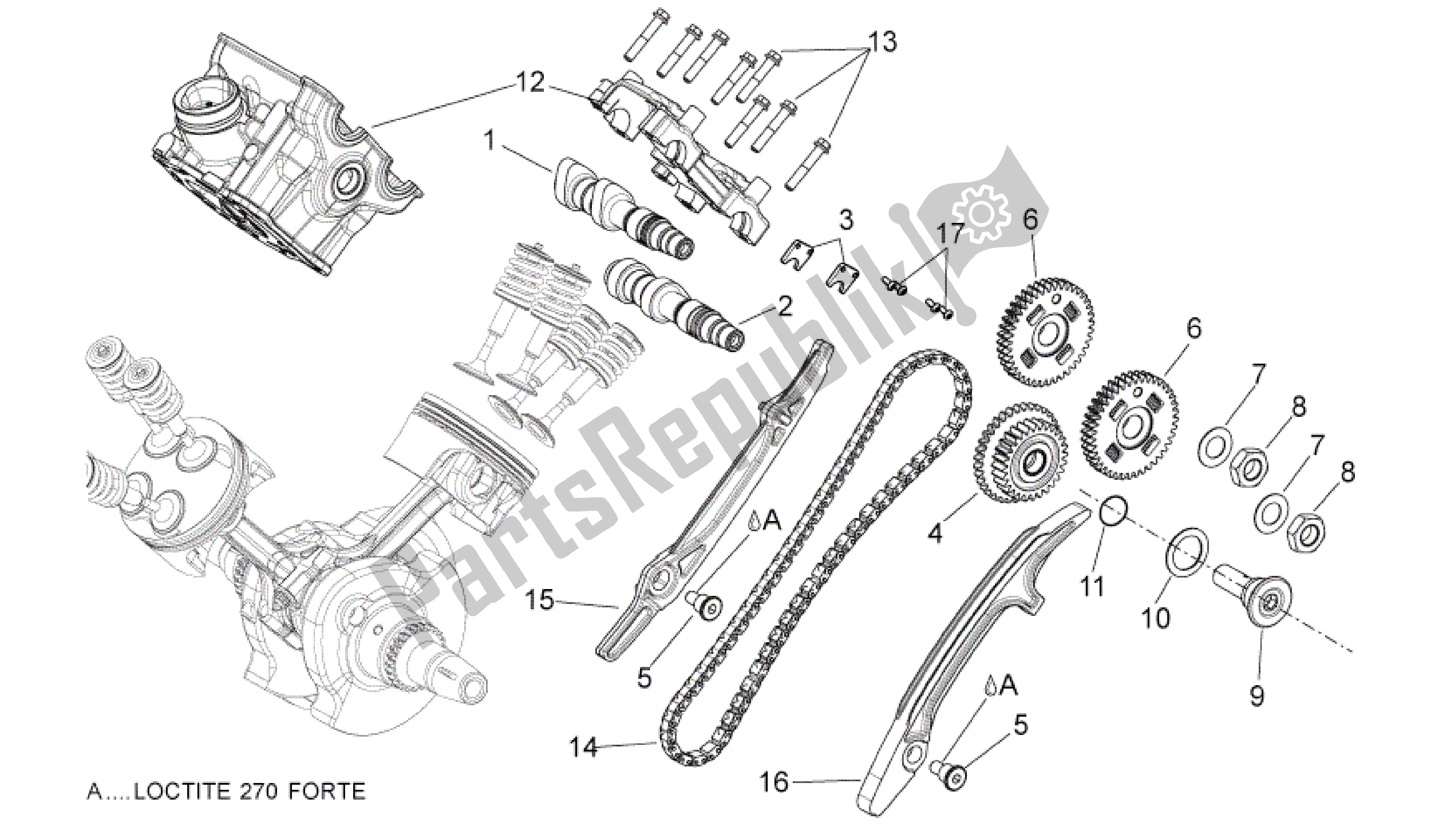 Alle onderdelen voor de Achterste Cilinder Timing Systeem van de Aprilia Shiver 750 2011 - 2013