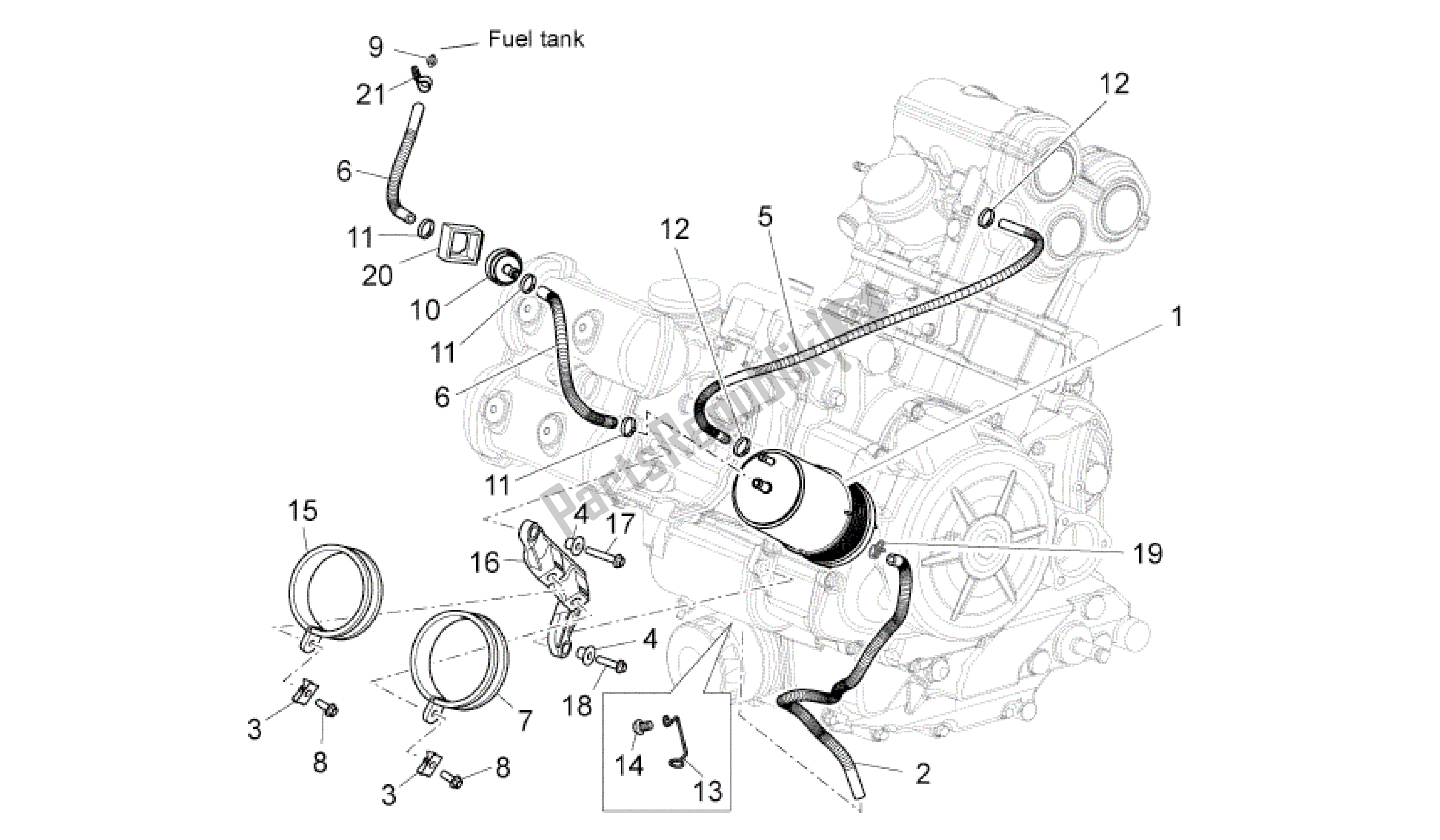All parts for the Fuel Vapour Recover System of the Aprilia Shiver 750 2011 - 2013
