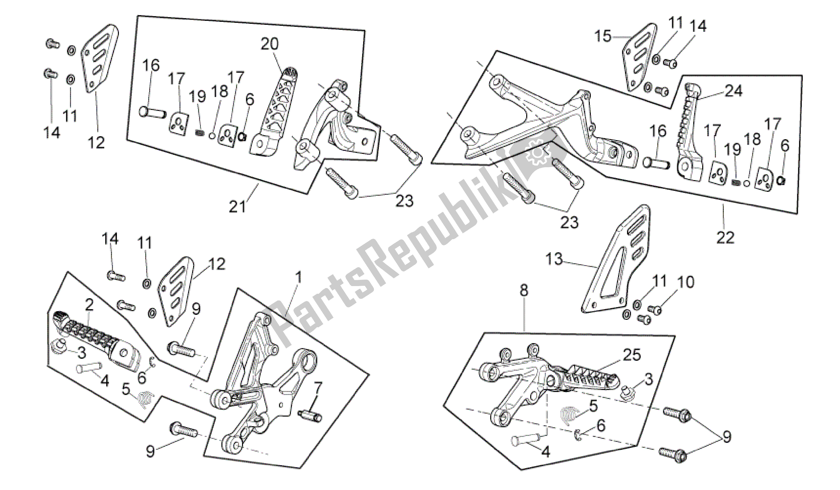 All parts for the Foot Rests of the Aprilia RSV4 Tuono V4 R Aprc ABS 1000 2014