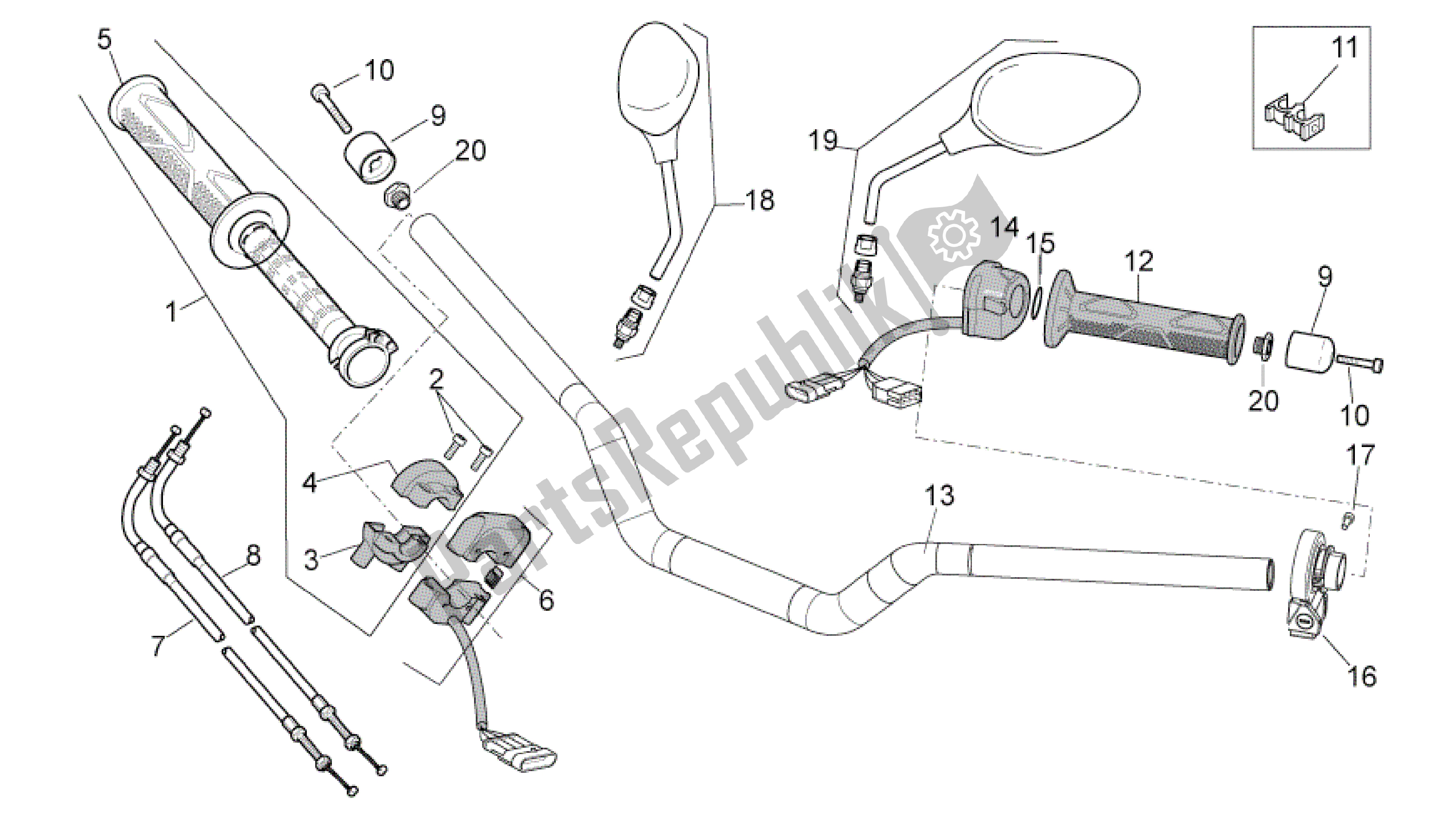 Todas as partes de Guiador - Controles do Aprilia RSV4 Tuono V4 R Aprc ABS 1000 2014