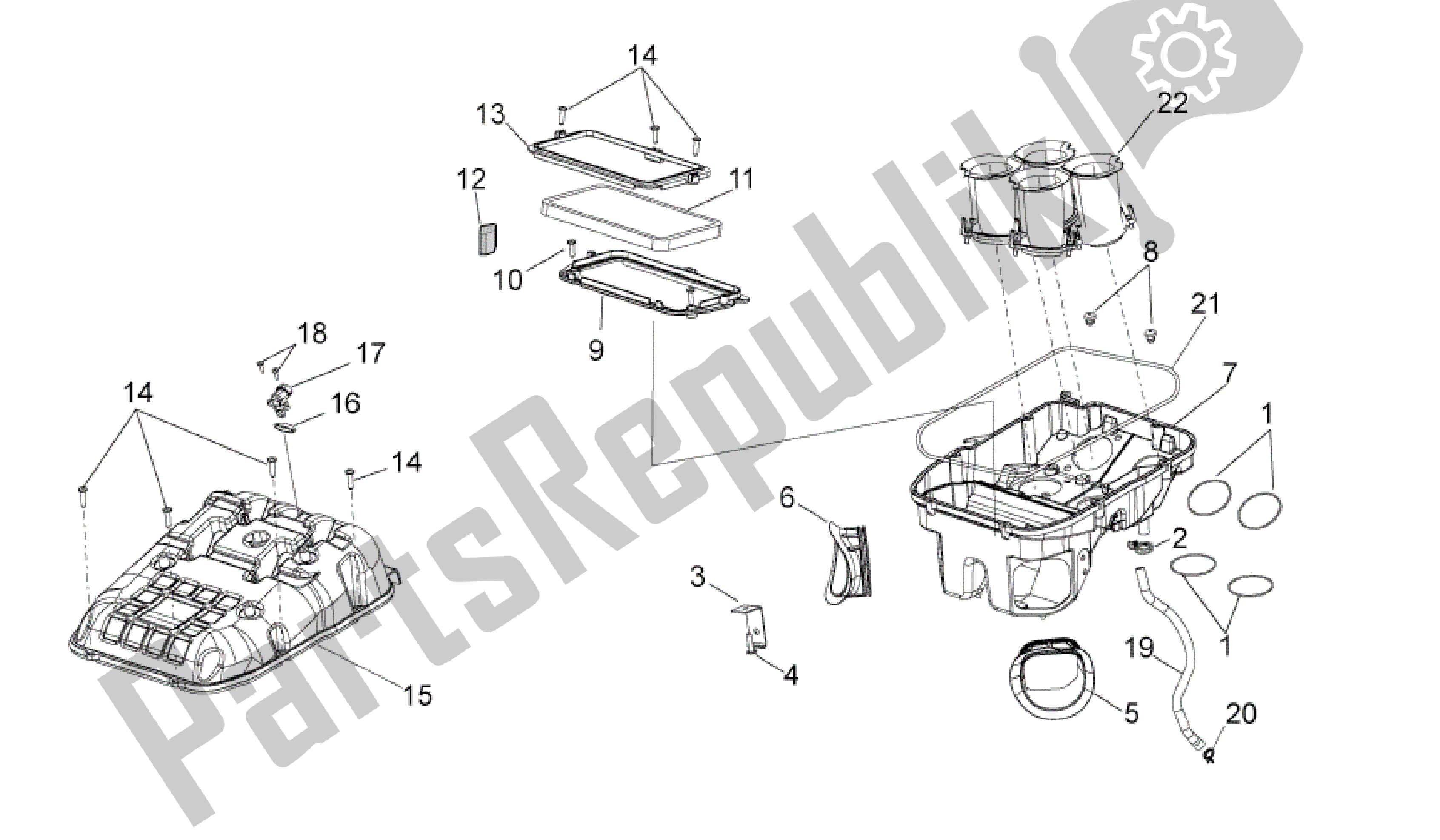 All parts for the Air Box of the Aprilia RSV4 Tuono V4 R Aprc ABS 1000 2014