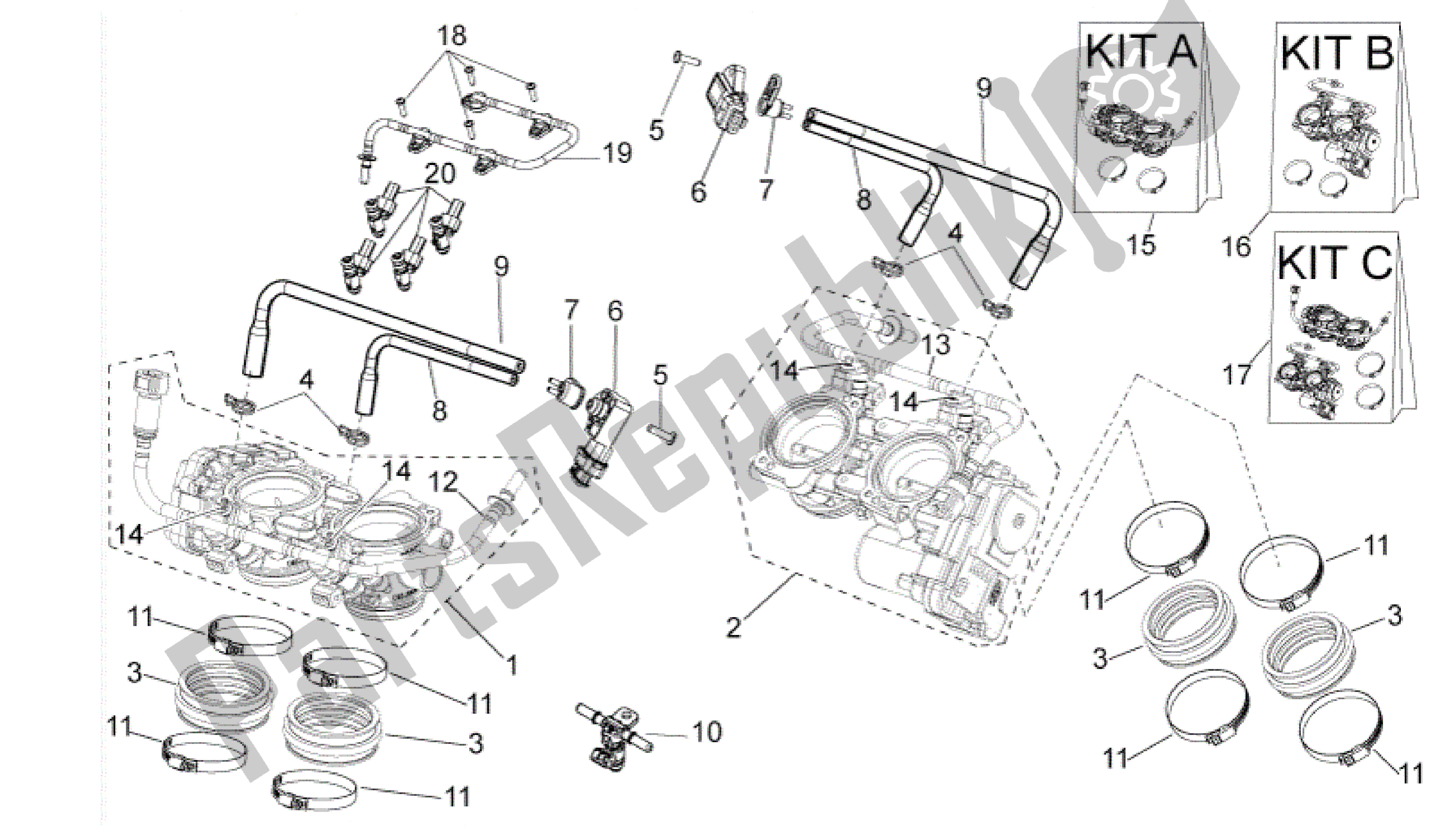 Alle Teile für das Drosselklappengehäuse des Aprilia RSV4 Tuono V4 R Aprc ABS 1000 2014