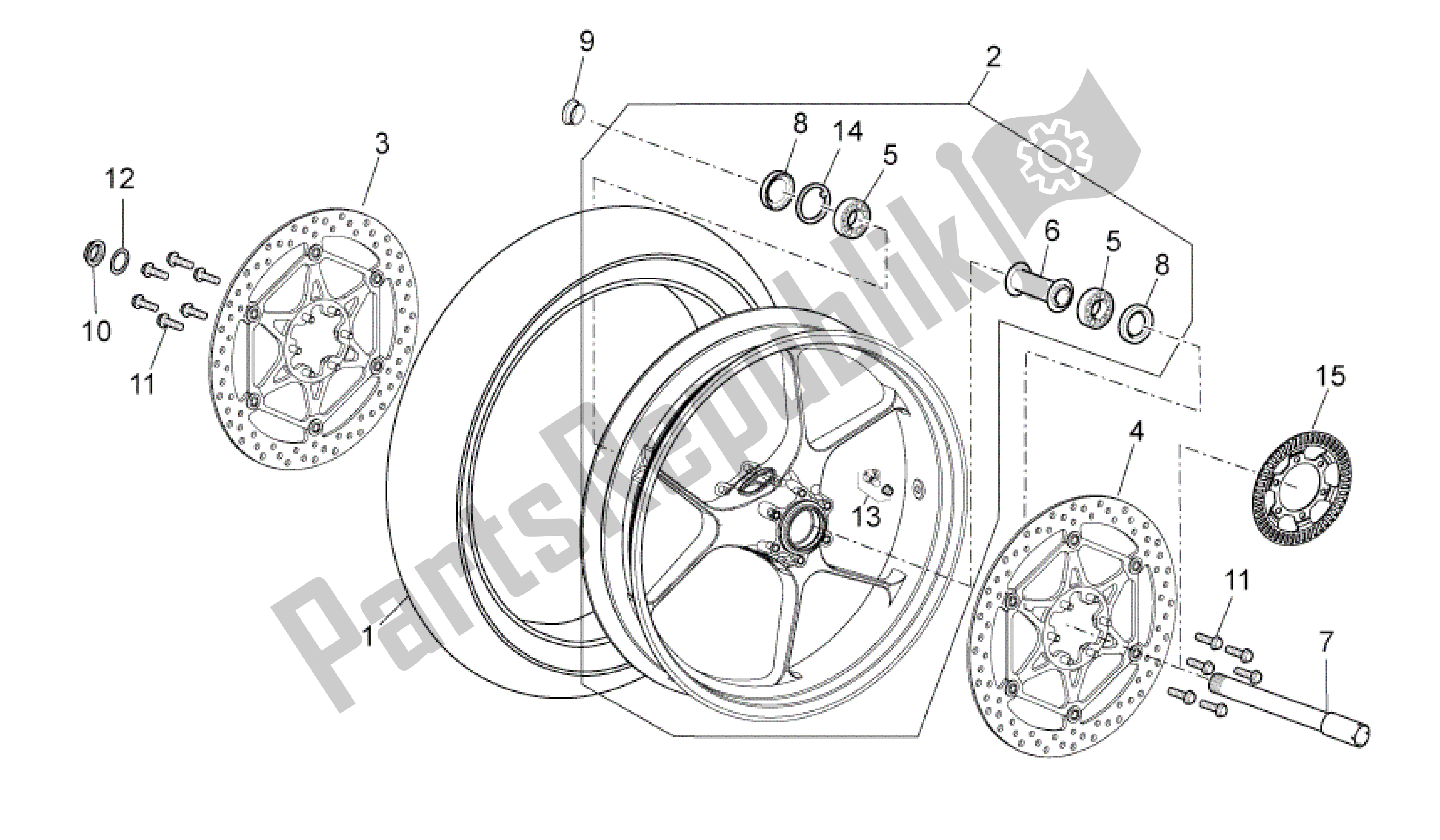 All parts for the Front Wheel of the Aprilia RSV4 Tuono V4 R Aprc ABS 1000 2014