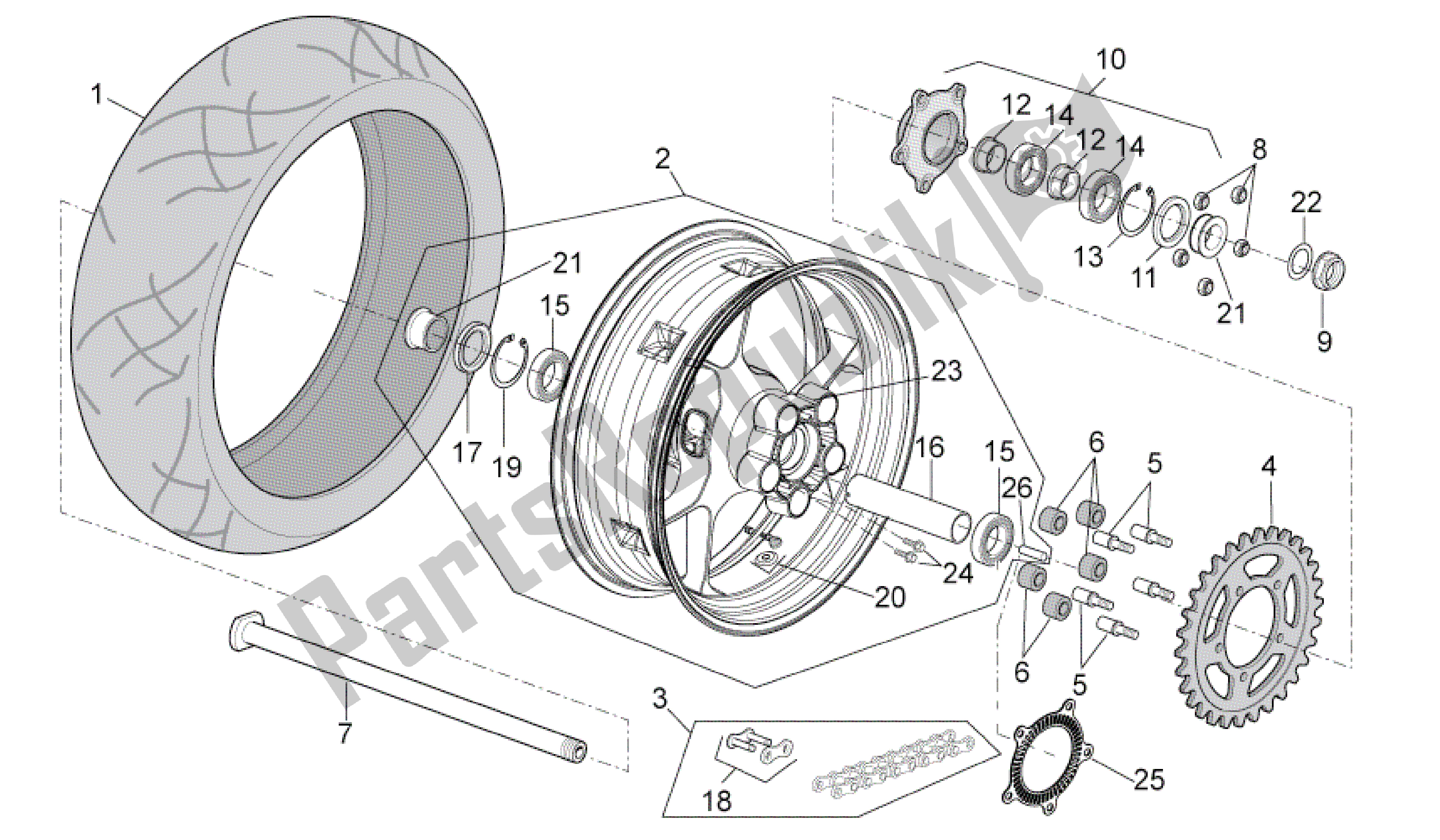 All parts for the Rear Wheel of the Aprilia RSV4 Tuono V4 R Aprc ABS 1000 2014
