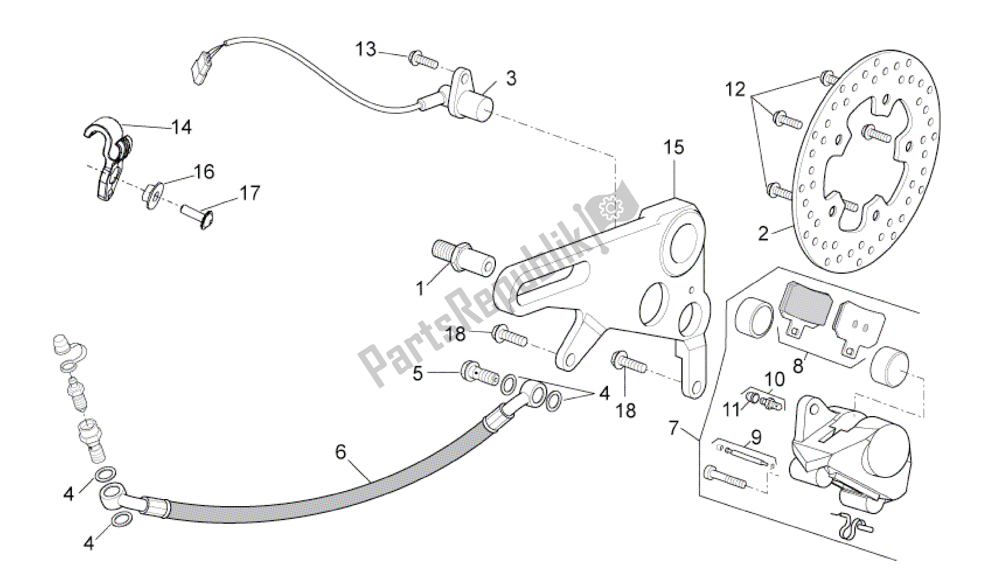 Alle onderdelen voor de Achter Remklauw van de Aprilia RSV4 Tuono V4 R Aprc ABS 1000 2014
