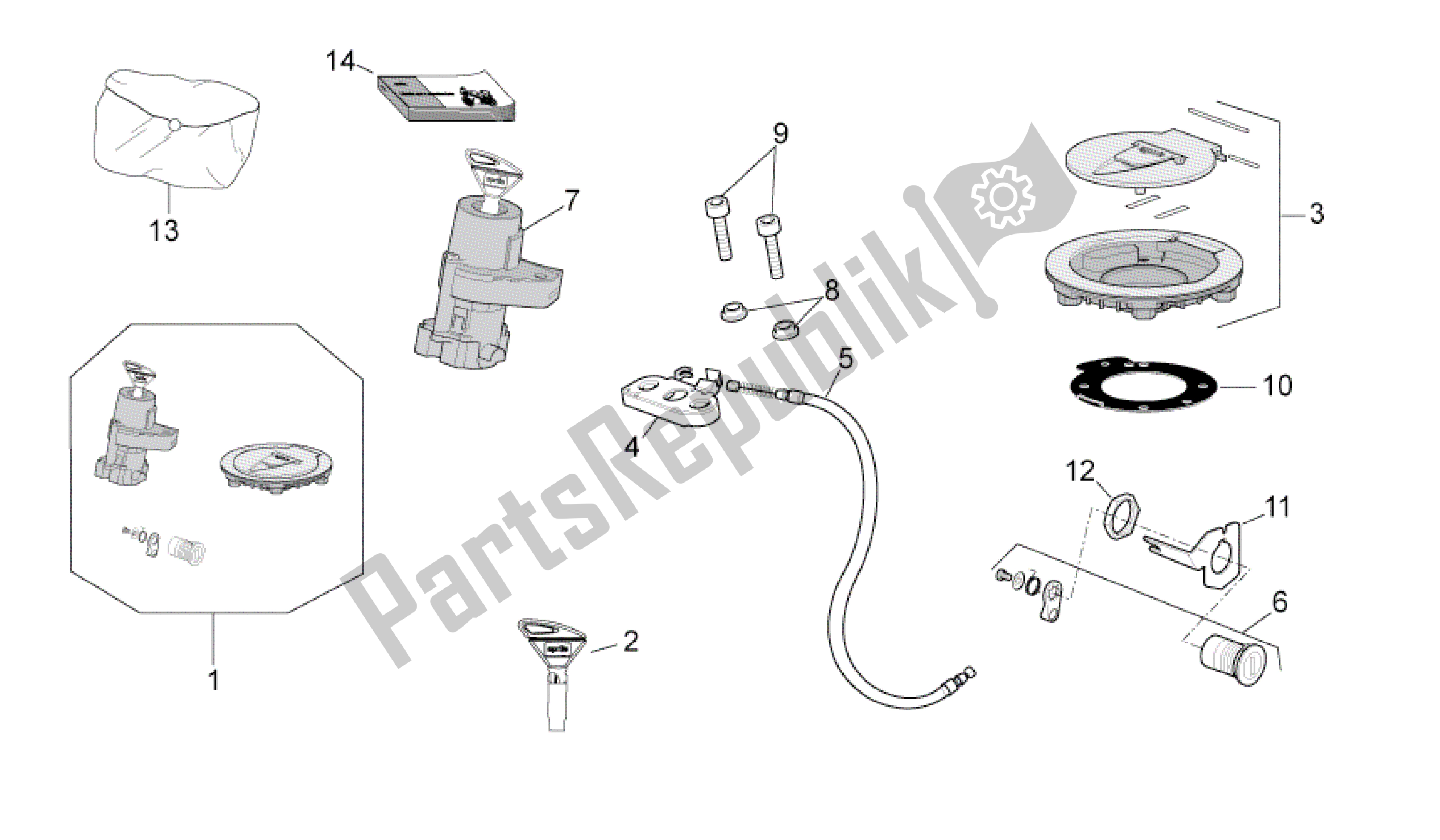 All parts for the Lock Hardware Kit of the Aprilia RSV4 Tuono V4 R Aprc ABS 1000 2014