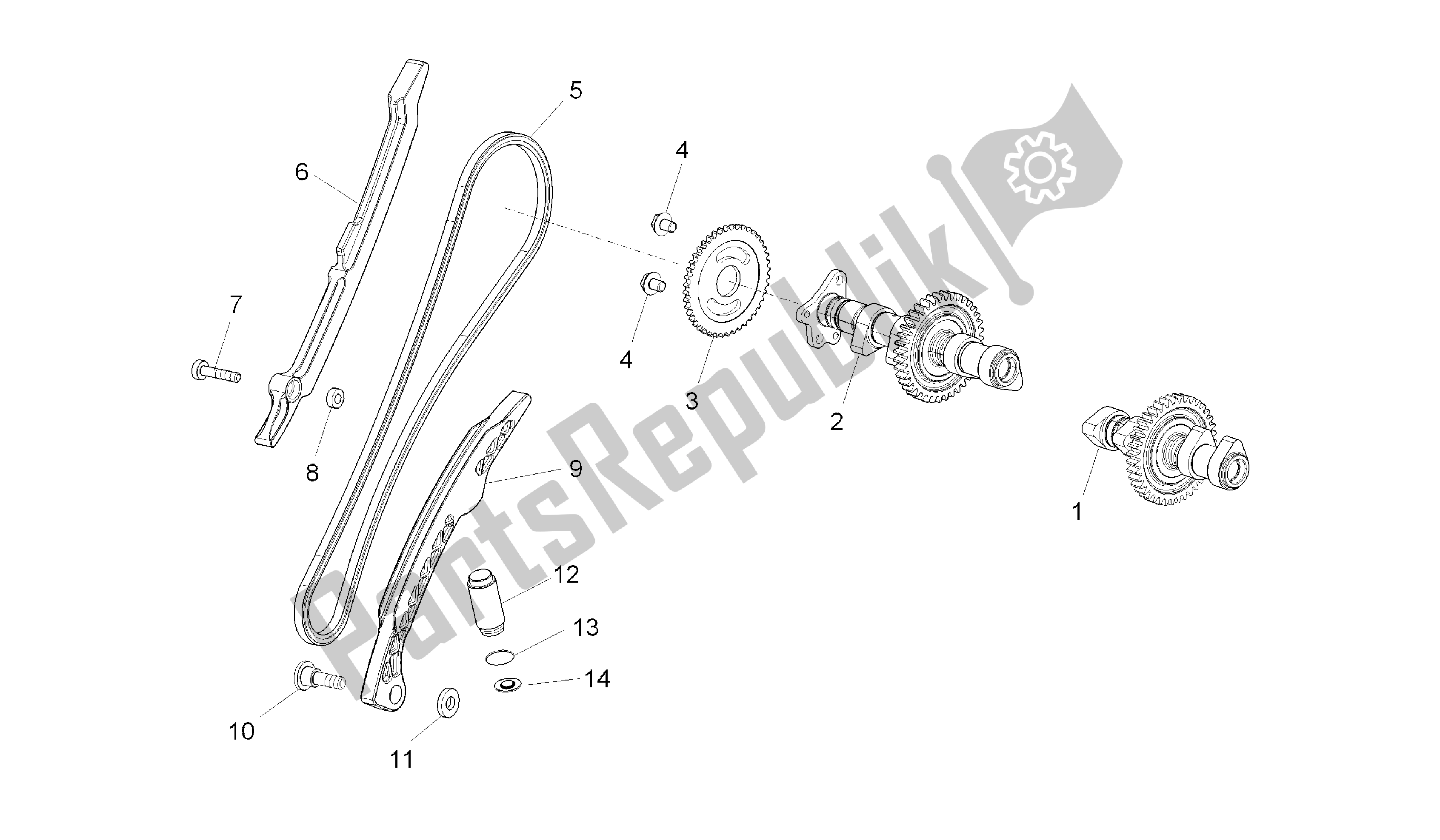 Alle onderdelen voor de Achterste Cilinder Timing Systeem van de Aprilia RSV4 Tuono V4 R Aprc ABS 1000 2014