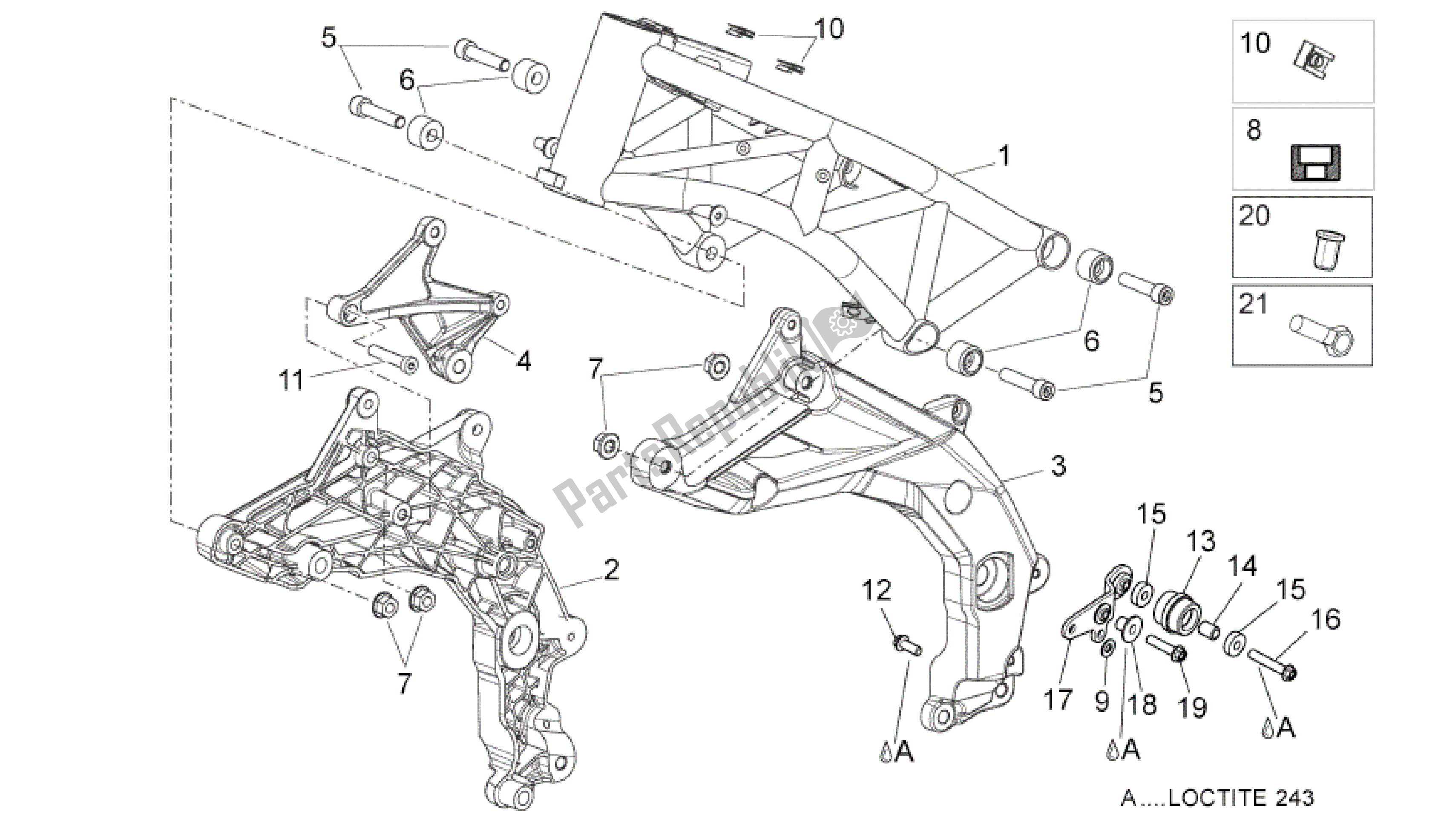 All parts for the Frame I of the Aprilia Dorsoduro 1200 2010 - 2013