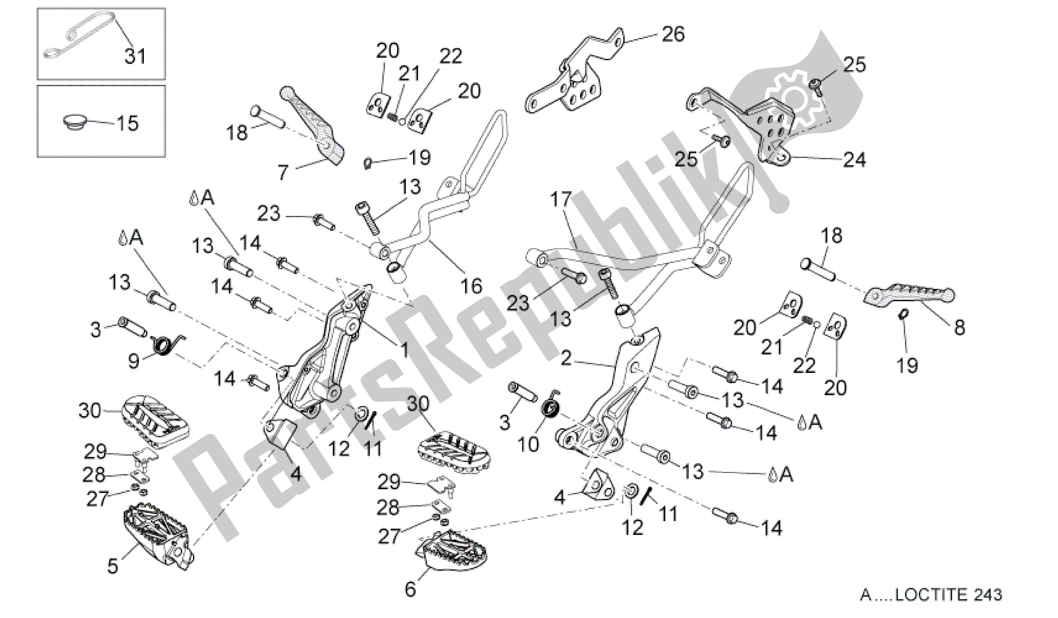 Alle onderdelen voor de Voetsteunen van de Aprilia Dorsoduro 1200 2010 - 2013