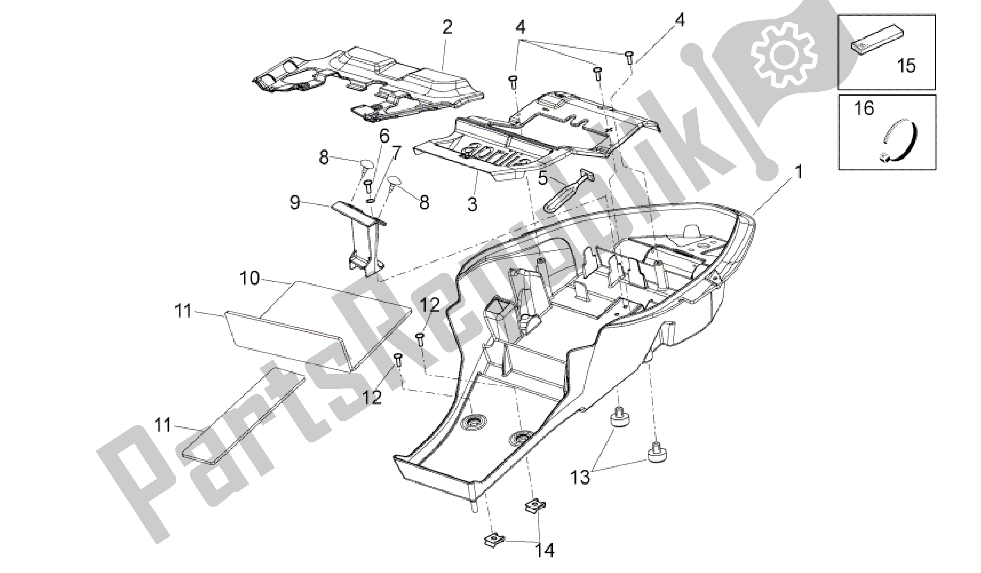 All parts for the Rear Body I of the Aprilia Dorsoduro 1200 2010 - 2013