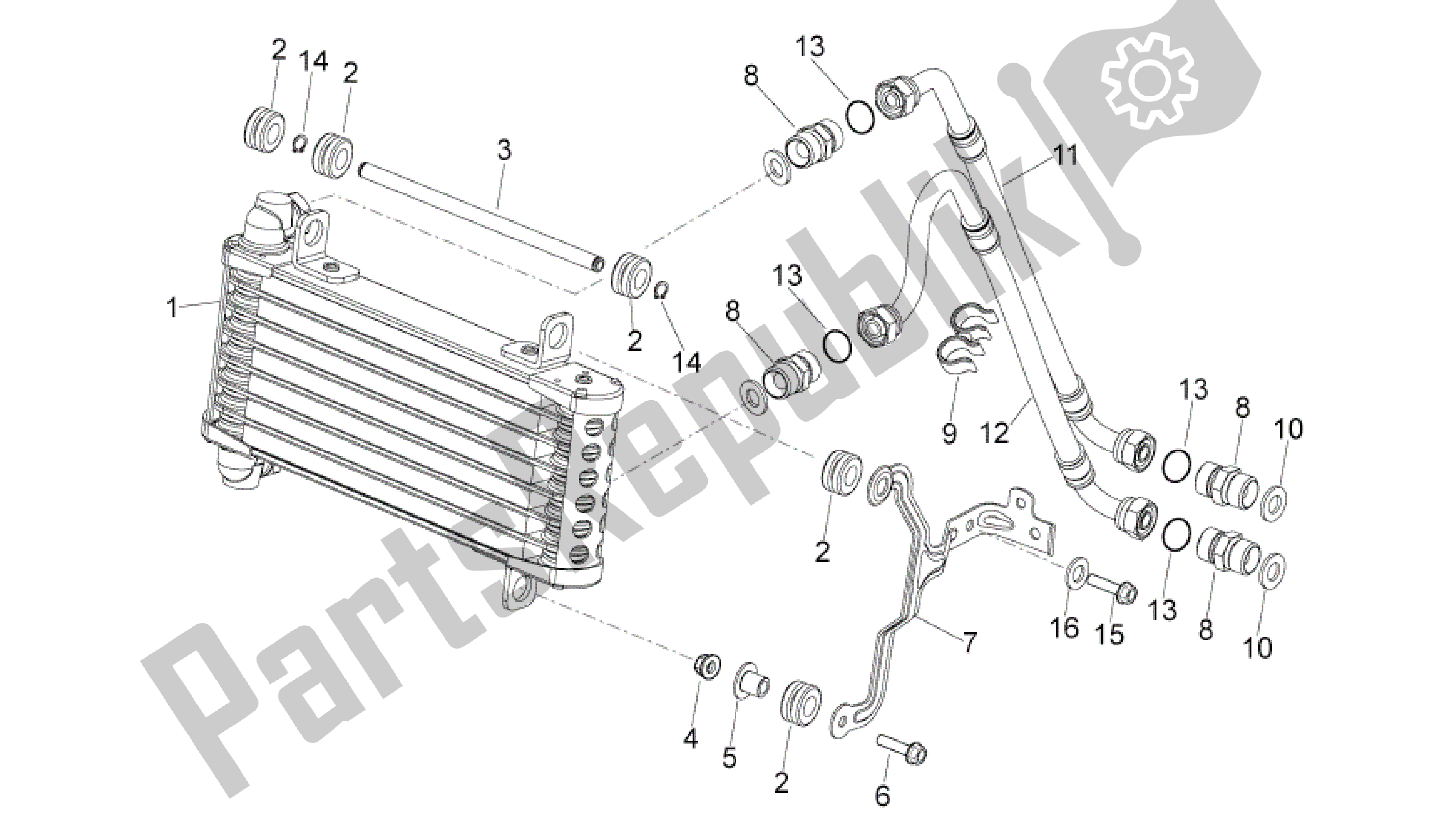All parts for the Oil Radiator of the Aprilia Dorsoduro 1200 2010 - 2013