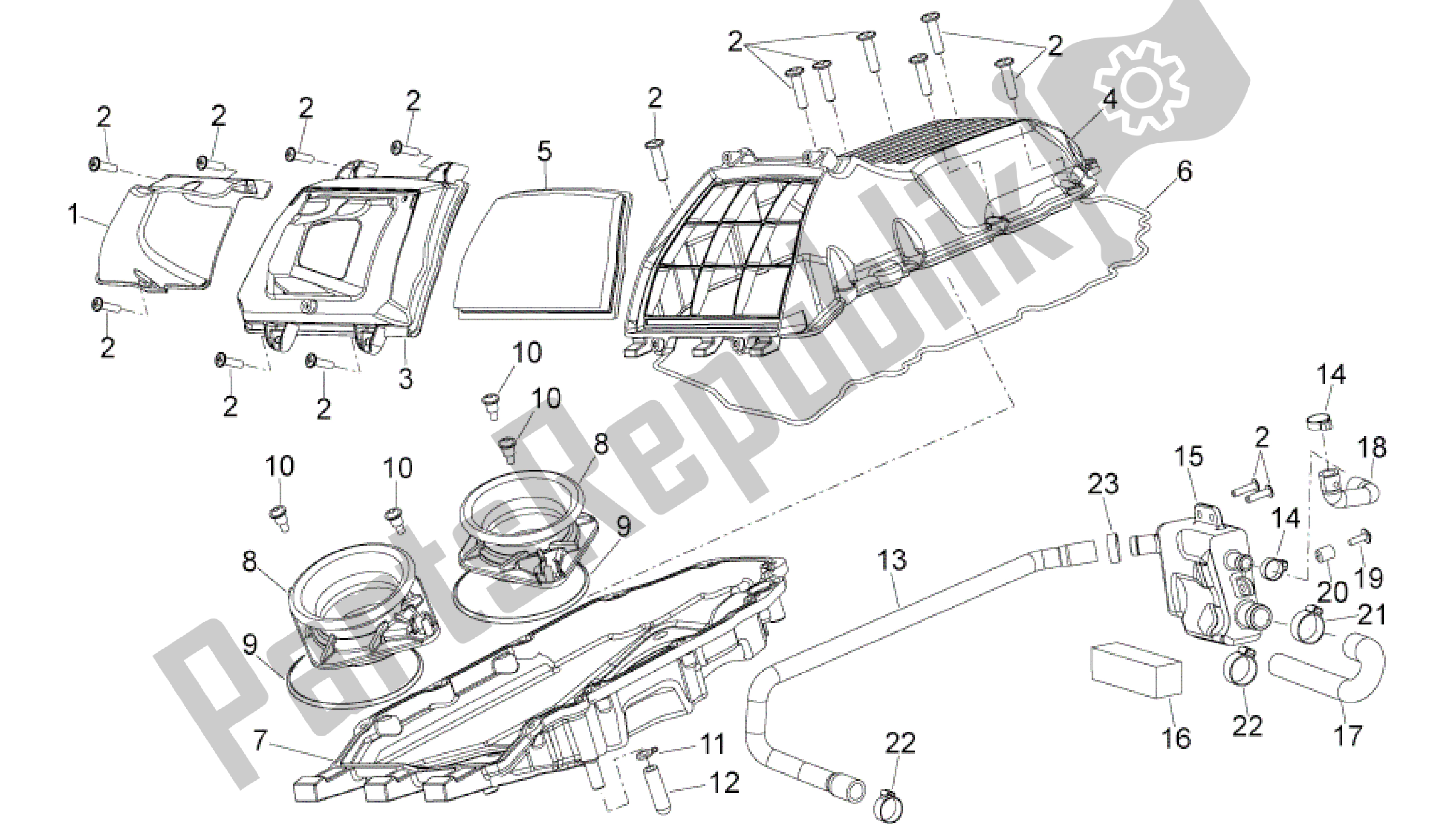 All parts for the Air Box of the Aprilia Dorsoduro 1200 2010 - 2013