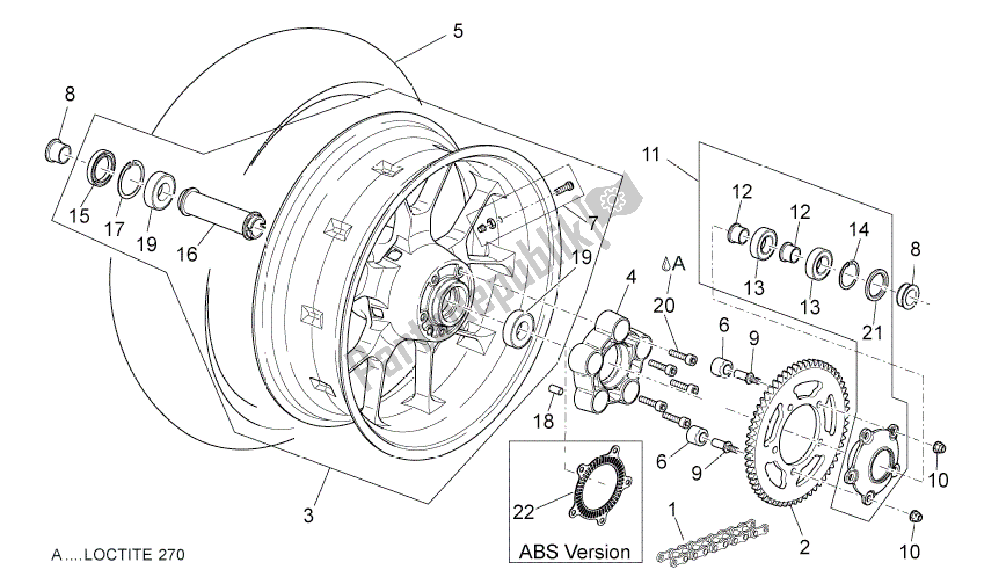 All parts for the Rear Wheel of the Aprilia Dorsoduro 1200 2010 - 2013