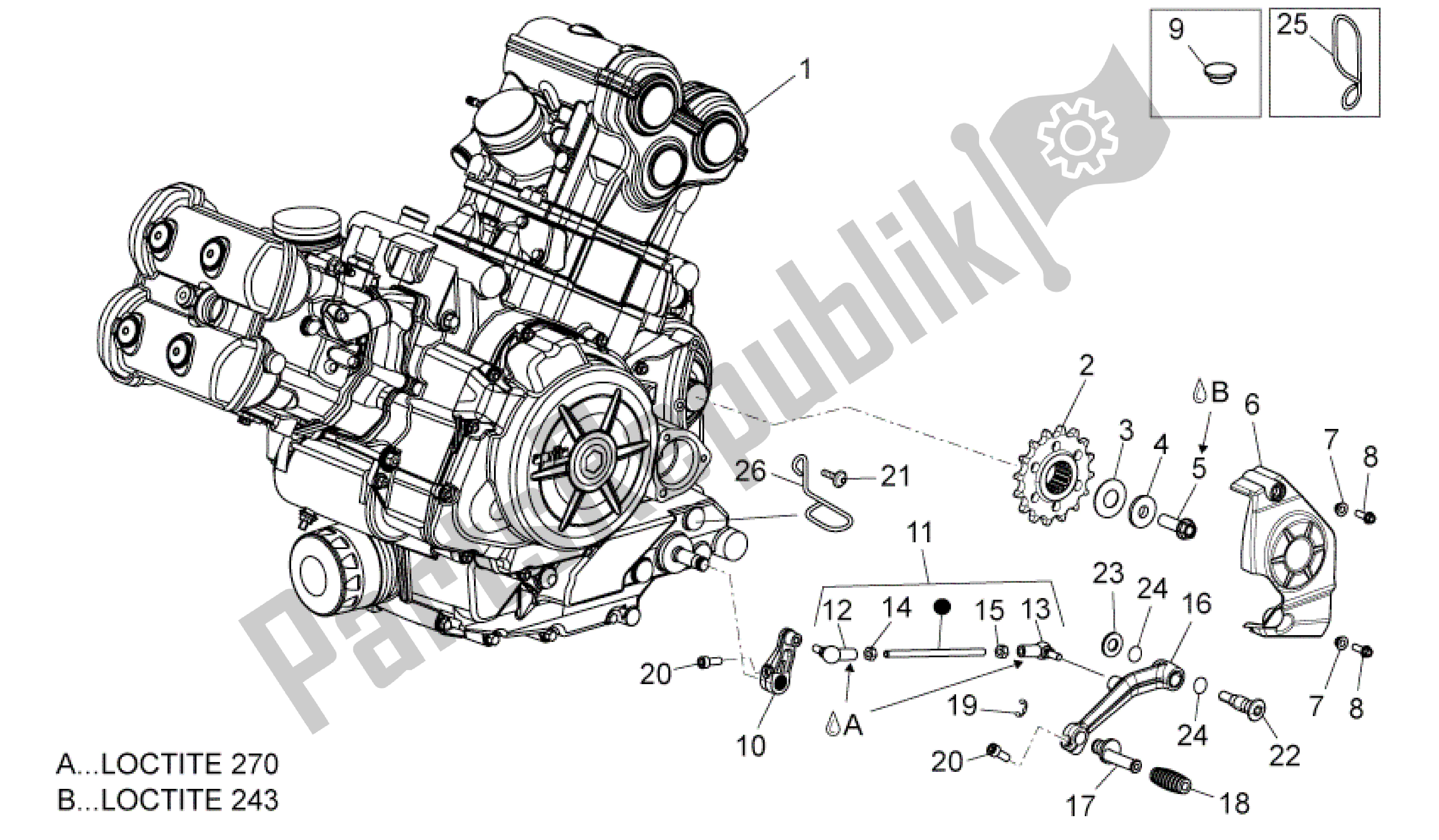 All parts for the Engine of the Aprilia Dorsoduro 1200 2010 - 2013