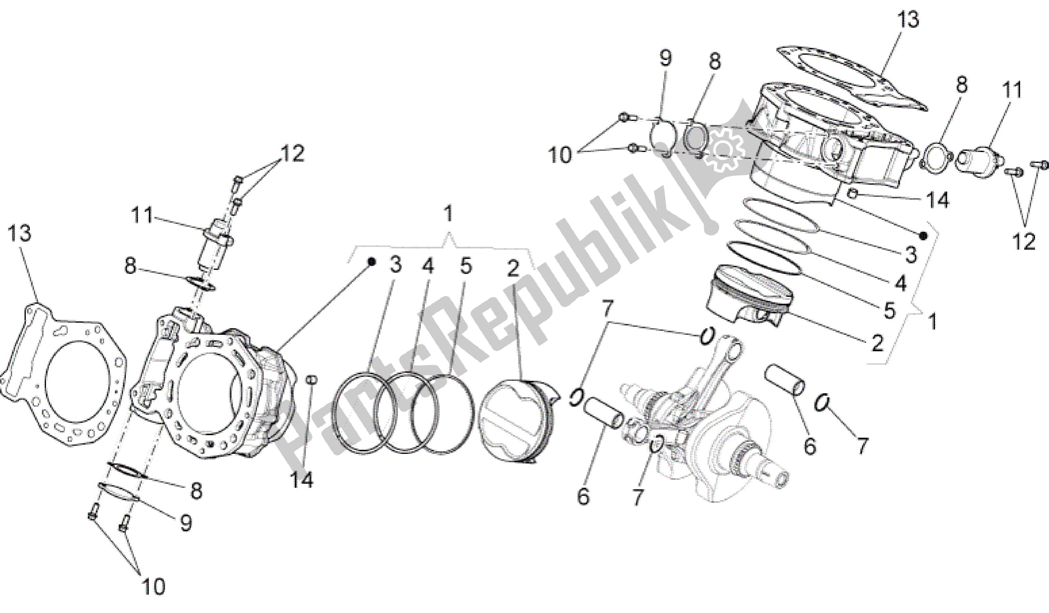 Todas las partes para Cilindro Con Pistón de Aprilia Dorsoduro 1200 2010 - 2013