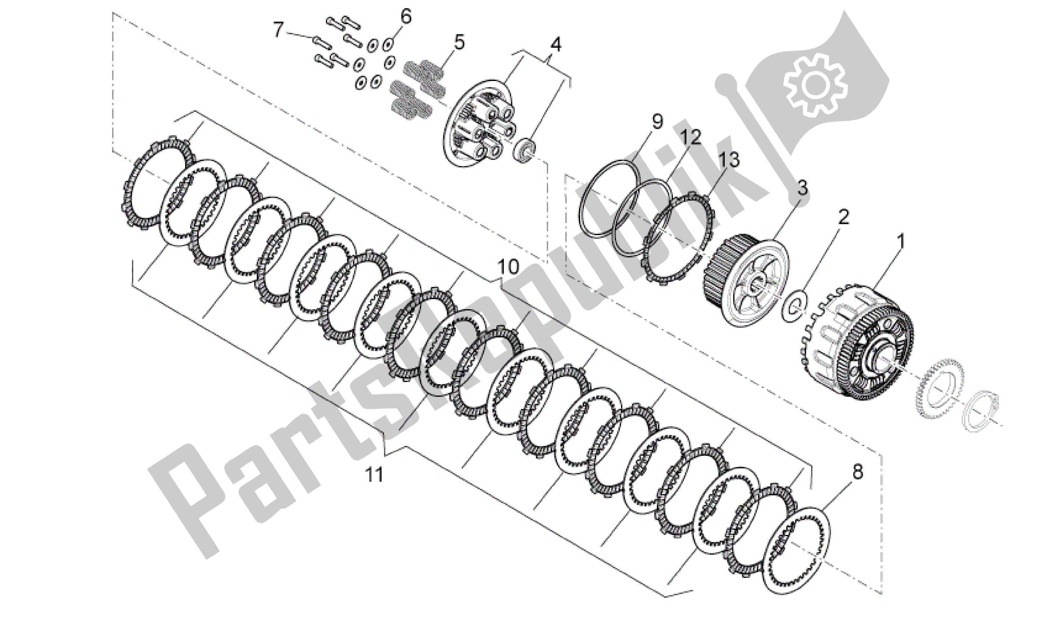 All parts for the Clutch Ii of the Aprilia Dorsoduro 1200 2010 - 2013