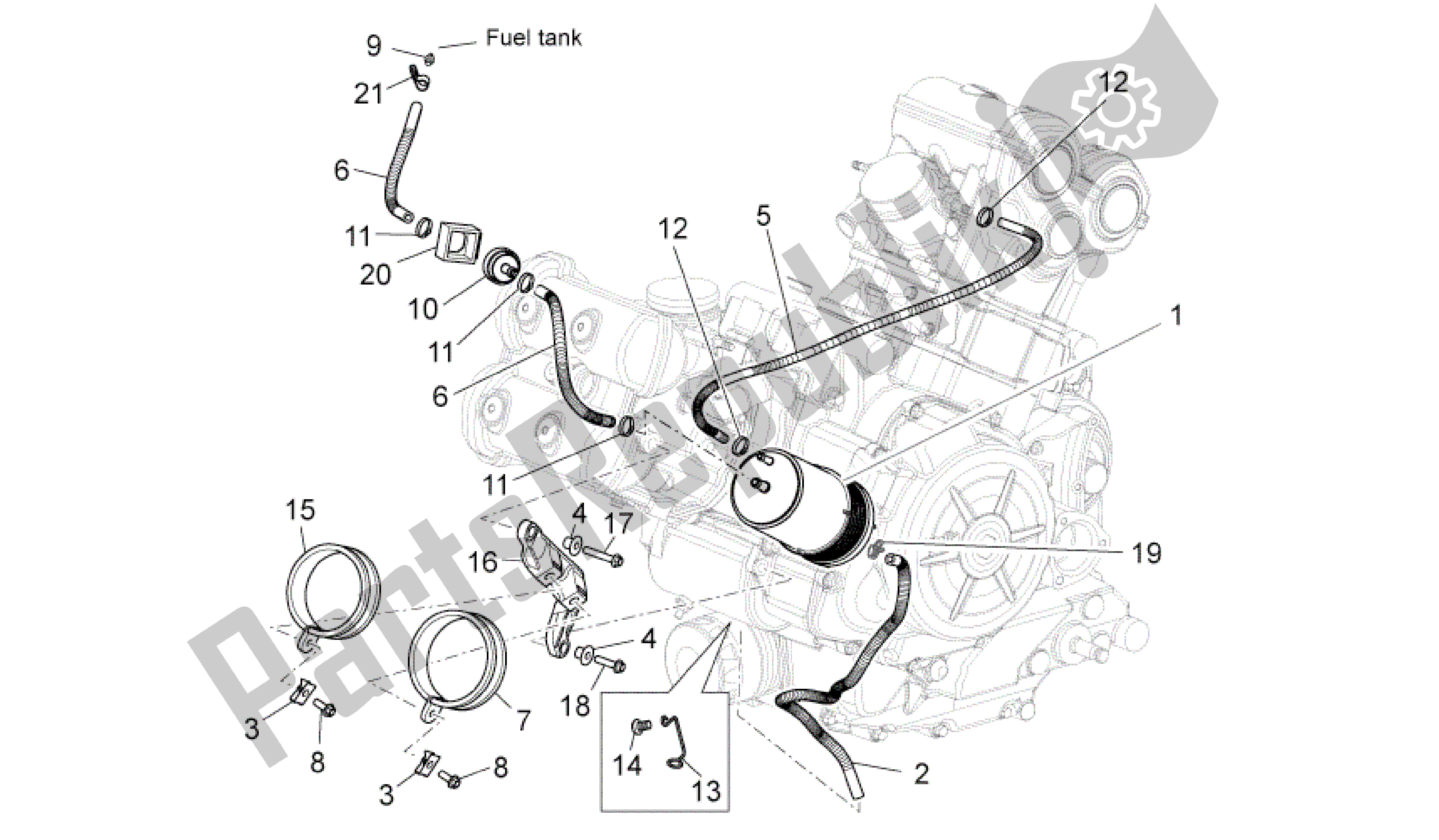 All parts for the Fuel Vapour Recover System of the Aprilia Dorsoduro 1200 2010 - 2013