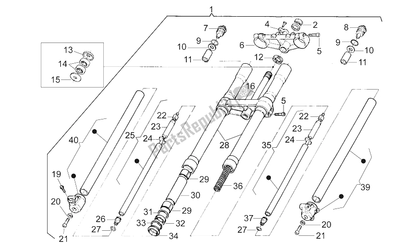 All parts for the Front Fork 1995-1997 of the Aprilia RX 125 ENG 122 CC 1995