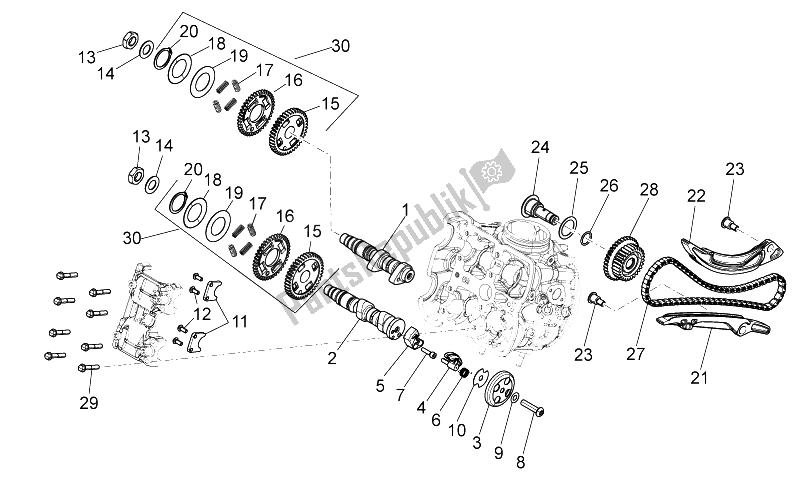 Tutte le parti per il Sistema Di Fasatura Del Cilindro Anteriore del Aprilia Dorsoduro 1200 2010