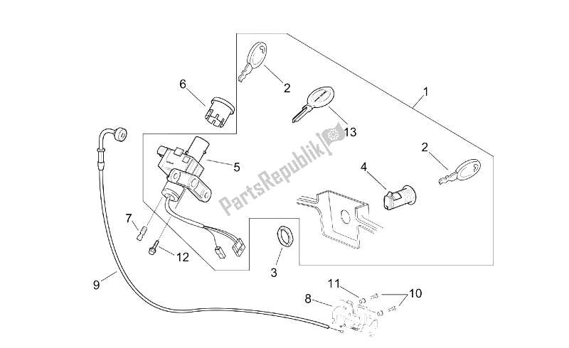 Toutes les pièces pour le Kit De Matériel De Verrouillage du Aprilia Scarabeo 125 200 E2 ENG Piaggio 2003