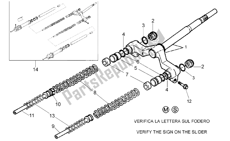 All parts for the Front Fork I of the Aprilia SR 50 H2O 1997