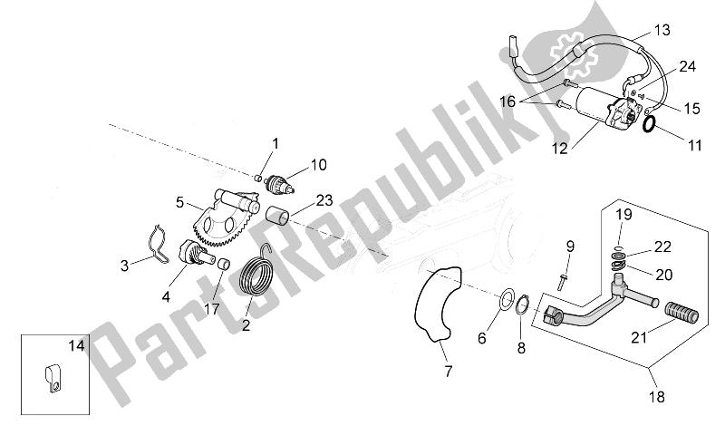 Alle onderdelen voor de Kick-start Versnelling / Startmotor van de Aprilia Scarabeo 100 4T E3 2010
