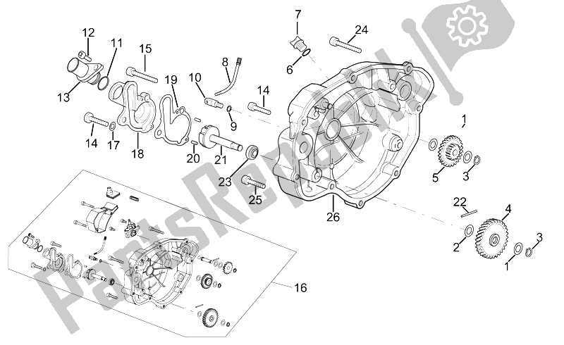 All parts for the Clutch Cover of the Aprilia MX 50 2002
