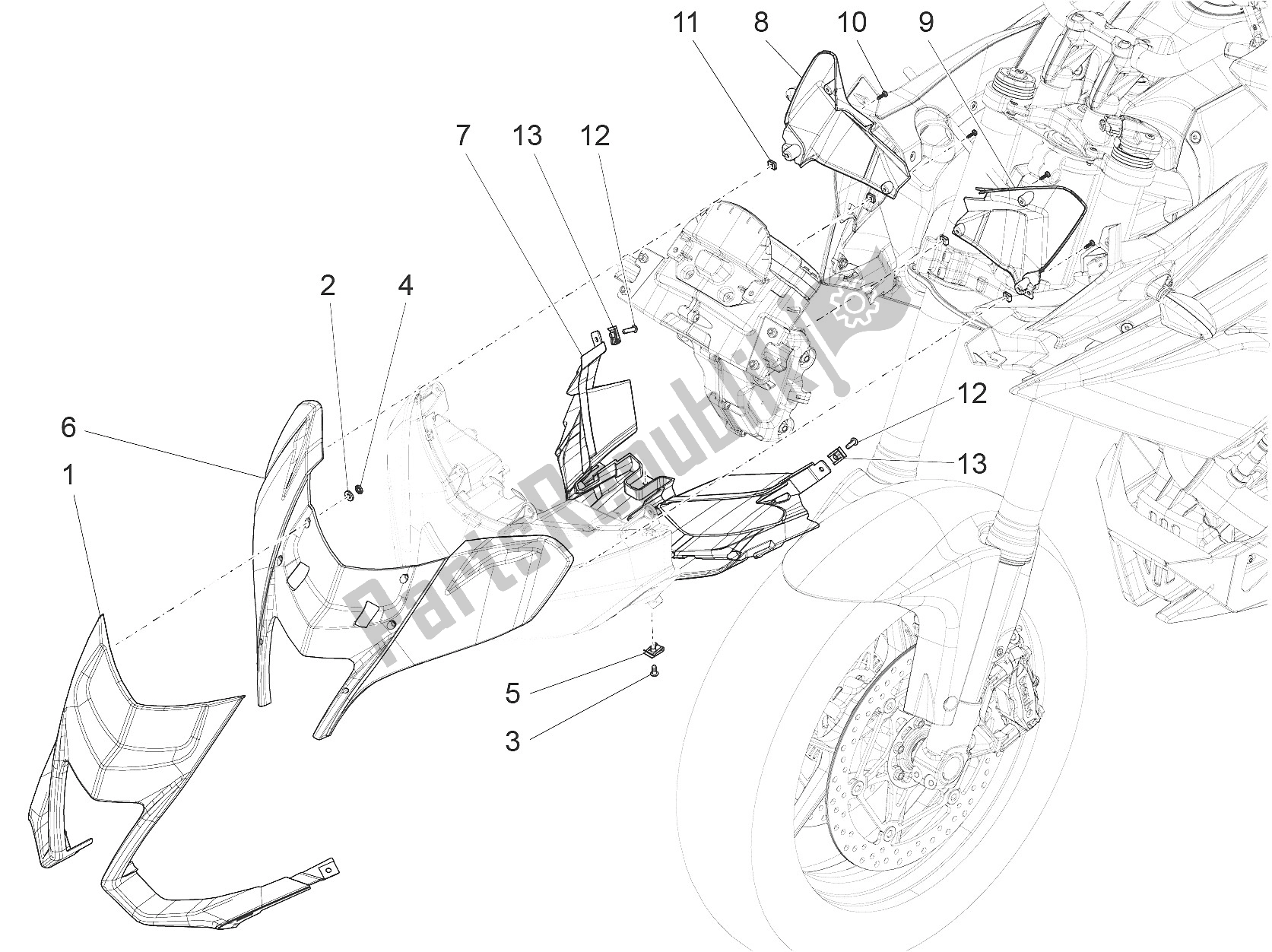 Toutes les pièces pour le Carénage Avant du Aprilia Caponord 1200 EU 2013