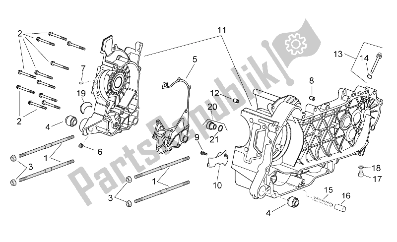 All parts for the Crankcase of the Aprilia Scarabeo 125 200 E2 ENG Piaggio 2003