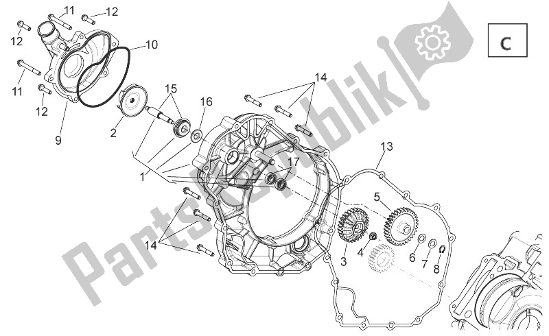 All parts for the Water Pump of the Aprilia Shiver 750 USA 2011
