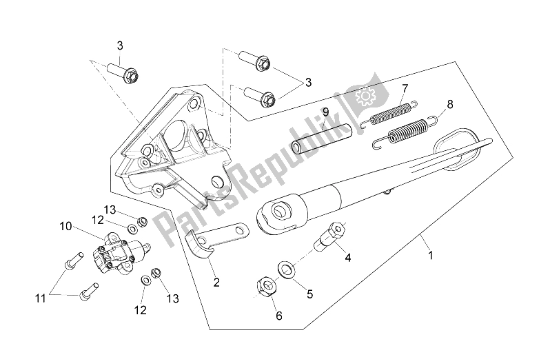 All parts for the Central Stand of the Aprilia Shiver 750 2007