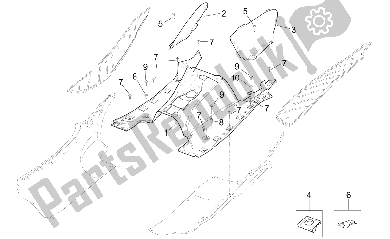 All parts for the Central Body - Panel of the Aprilia Leonardo 125 150 ST 2001