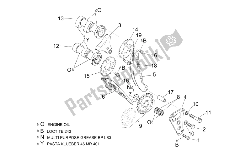 All parts for the Front Cylinder Timing System of the Aprilia RSV Mille Factory 1000 2004 - 2008