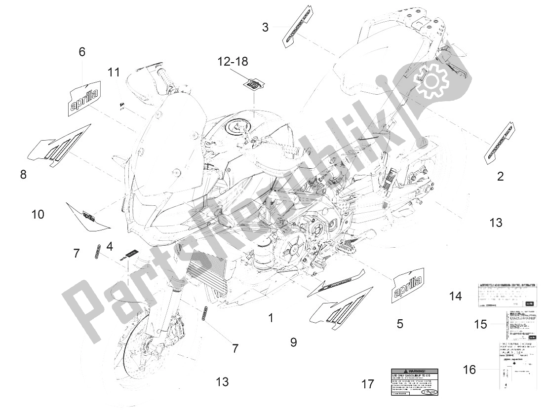 All parts for the Decal of the Aprilia Caponord 1200 USA 2015