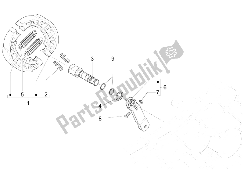 All parts for the Rear Brake of the Aprilia Sport City ONE 50 2T 2V E3 2008