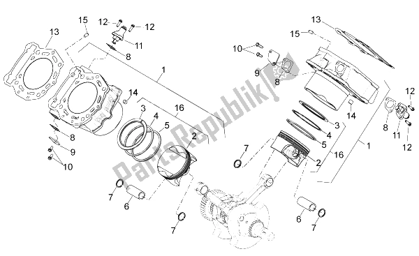 Todas as partes de Cilindro Com Pistão do Aprilia Dorsoduro 750 ABS USA 2015