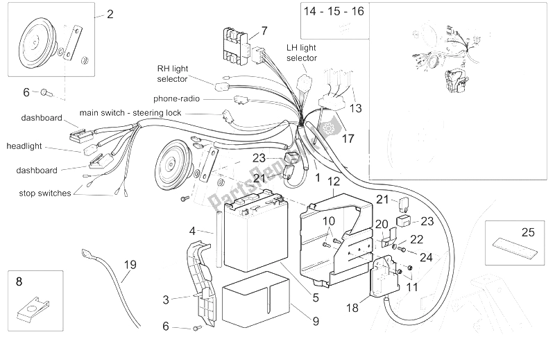 All parts for the Electrical System I of the Aprilia Scarabeo 125 200 E3 ENG Piaggio 2006