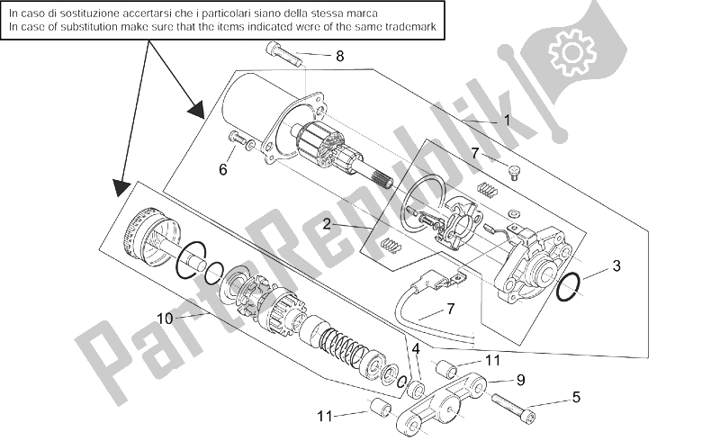 All parts for the Starter Motor of the Aprilia SR 50 H2O Ditech E2 2002