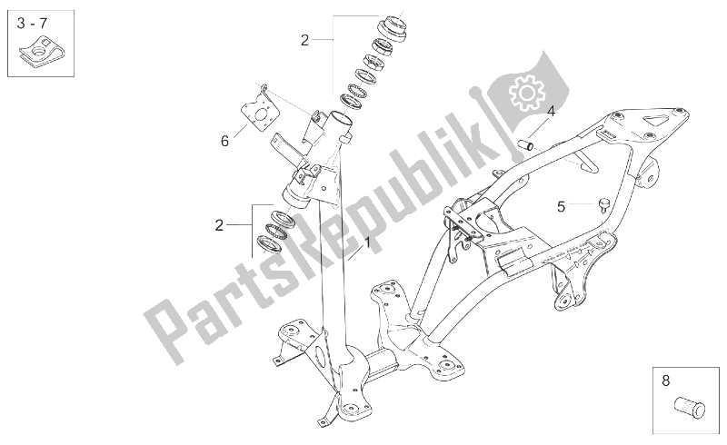 All parts for the Frame of the Aprilia Scarabeo 100 2T ENG Yamaha 2000