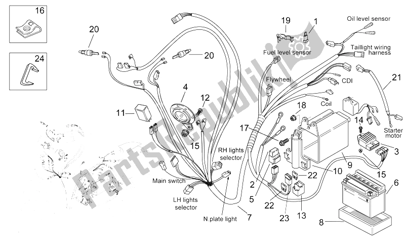 All parts for the Electrical System of the Aprilia Scarabeo 50 2T ENG Minarelli 1998