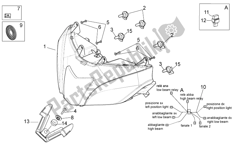 All parts for the Headlight of the Aprilia RSV4 Aprc R 1000 2011