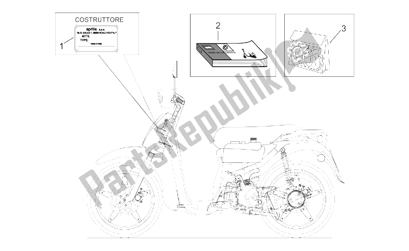 Alle onderdelen voor de Sticker Op. Handboeken En Bordenset van de Aprilia Scarabeo 100 2T ENG Yamaha 2000