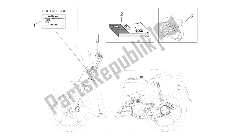 Todas las partes para Calcomanía Op. Manuales Y Juego De Placas de Aprilia Scarabeo 100 2T ENG Yamaha 2000