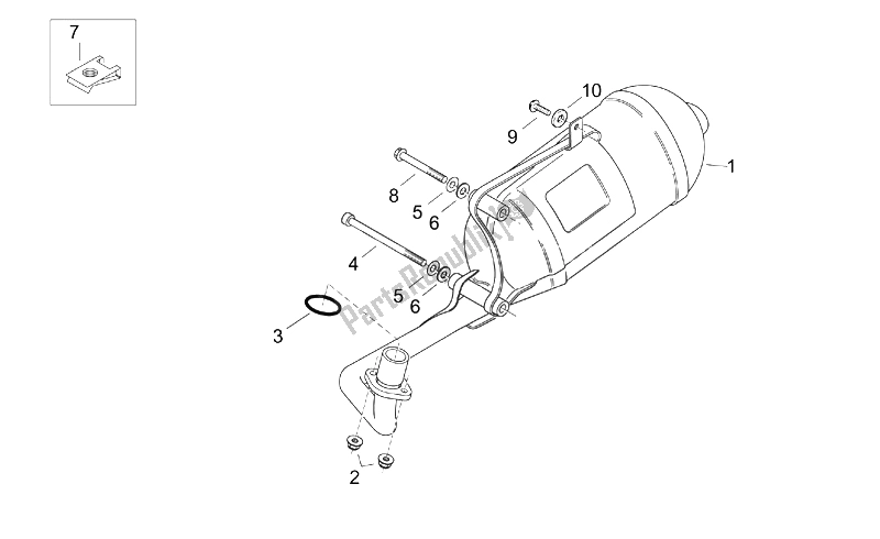 All parts for the Exhaust Unit of the Aprilia Mojito 125 150 2003